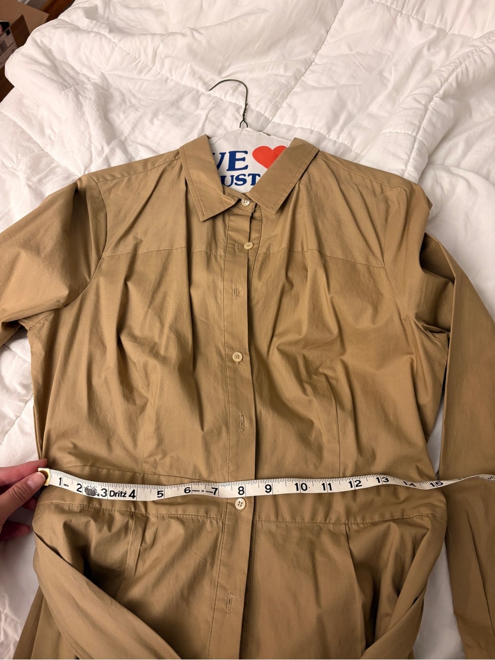 J. Crew Long-Sleeve Tan Button-Front Shirt Dress - Picture 7 of 7